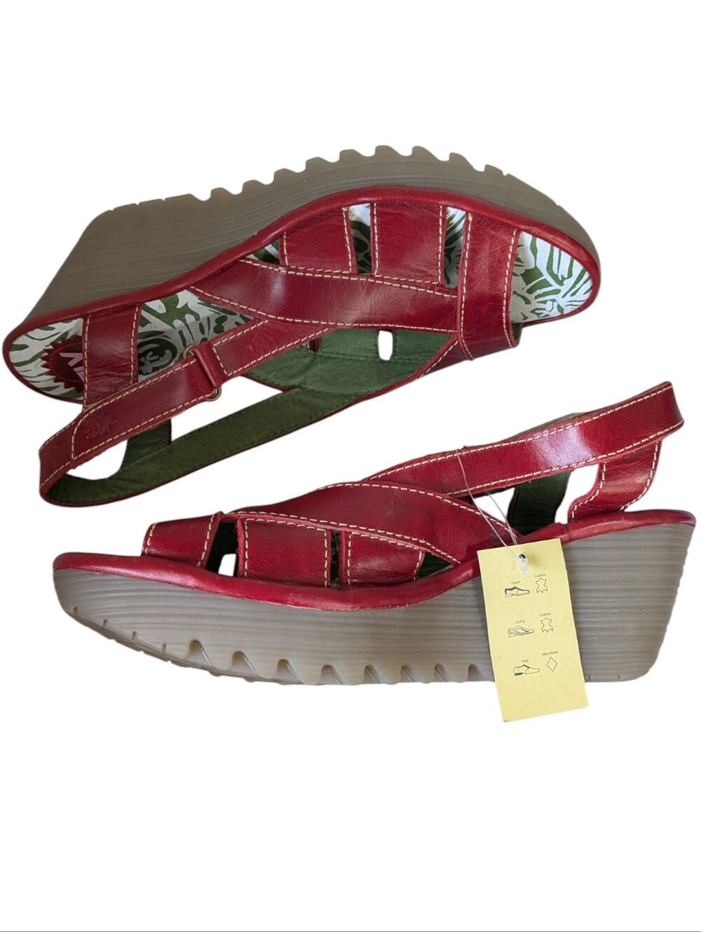 Fly London Red Leather Slingback Sandals w/ Floral Insole.Size 40/Size 9-9.5